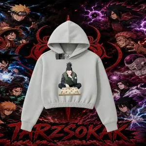 Shikamaru Nara Naruto Anime Karakter Kadın Crop Kapşonlu Sweatshirt Beyaz