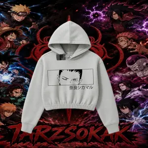 Shikamaru Nara Naruto Anime Karakter Kadın Crop Kapşonlu Sweatshirt Beyaz