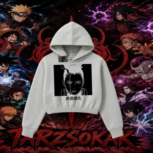 Shikamaru Nara Naruto Anime Karakter Kadın Crop Kapşonlu Sweatshirt Beyaz