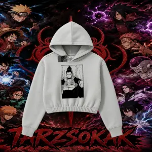 Shikamaru Nara Naruto Anime Karakter Kadın Crop Kapşonlu Sweatshirt Beyaz