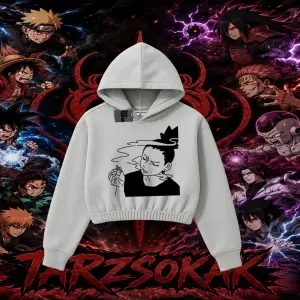Shikamaru Nara Naruto Anime Karakter Kadın Crop Kapşonlu Sweatshirt Beyaz