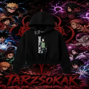Shikamaru Nara Naruto Anime Karakter Kadın Crop Kapşonlu Sweatshirt Beyaz