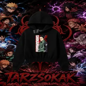 Shikamaru Nara Naruto Anime Karakter Kadın Crop Kapşonlu Sweatshirt Beyaz