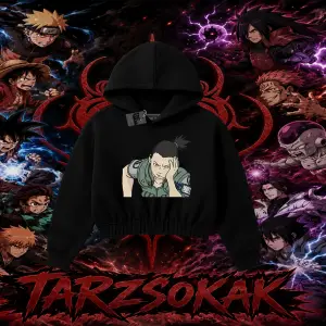Shikamaru Nara Naruto Anime Karakter Kadın Crop Kapşonlu Sweatshirt Beyaz