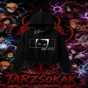 Shikamaru Nara Naruto Anime Karakter Kadın Crop Kapşonlu Sweatshirt Beyaz