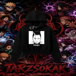Shikamaru Nara Naruto Anime Karakter Kadın Crop Kapşonlu Sweatshirt Beyaz