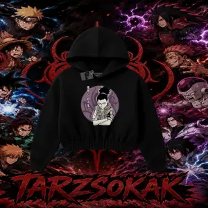Shikamaru Nara Naruto Anime Karakter Kadın Crop Kapşonlu Sweatshirt Beyaz