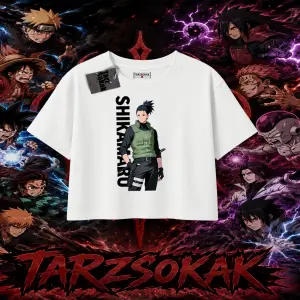 Shikamaru Nara Naruto Anime Karakter Kadın Crop Tişört Beyaz