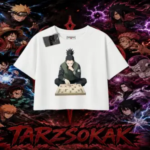 Shikamaru Nara Naruto Anime Karakter Kadın Crop Tişört Beyaz