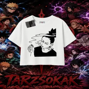 Shikamaru Nara Naruto Anime Karakter Kadın Crop Tişört Beyaz