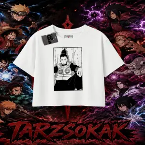 Shikamaru Nara Naruto Anime Karakter Kadın Crop Tişört Beyaz