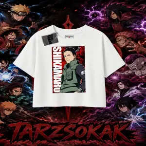 Shikamaru Nara Naruto Anime Karakter Kadın Crop Tişört Beyaz