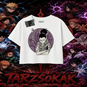 Shikamaru Nara Naruto Anime Karakter Kadın Crop Tişört Beyaz