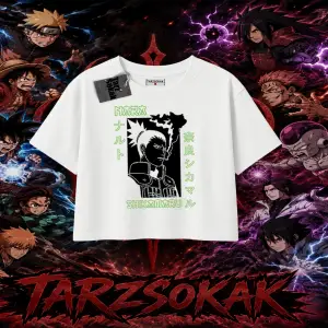 Shikamaru Nara Naruto Anime Karakter Kadın Crop Tişört Beyaz