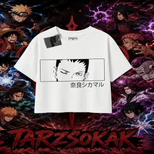 Shikamaru Nara Naruto Anime Karakter Kadın Crop Tişört Beyaz