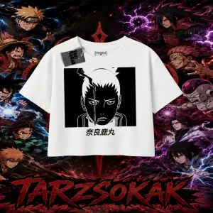 Shikamaru Nara Naruto Anime Karakter Kadın Crop Tişört Beyaz
