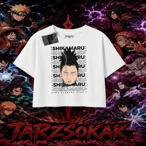 Shikamaru Nara Naruto Anime Karakter Kadın Crop Tişört Beyaz
