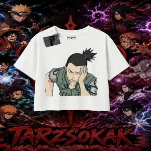 Shikamaru Nara Naruto Anime Karakter Kadın Crop Tişört Beyaz