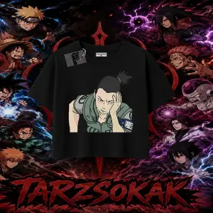 Shikamaru Nara Naruto Anime Karakter Kadın Crop Tişört Beyaz