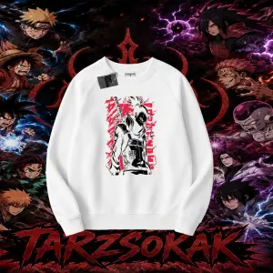 Shikamaru Nara Naruto Anime Karakter Oversize Unisex Bisiklet Yaka Sweatshirt Beyaz