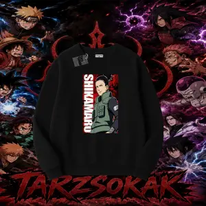 Shikamaru Nara Naruto Anime Karakter Oversize Unisex Bisiklet Yaka Sweatshirt Beyaz