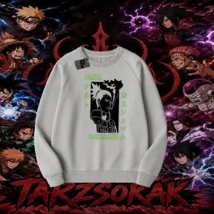 Shikamaru Nara Naruto Anime Karakter Oversize Unisex Bisiklet Yaka Sweatshirt Beyaz