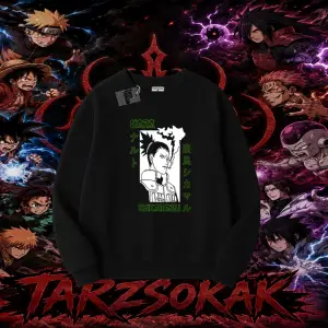 Shikamaru Nara Naruto Anime Karakter Oversize Unisex Bisiklet Yaka Sweatshirt Beyaz