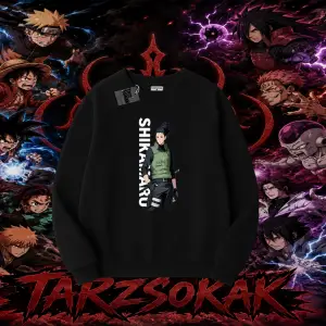 Shikamaru Nara Naruto Anime Karakter Oversize Unisex Bisiklet Yaka Sweatshirt Beyaz