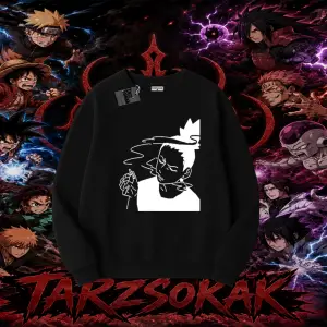 Shikamaru Nara Naruto Anime Karakter Oversize Unisex Bisiklet Yaka Sweatshirt Beyaz