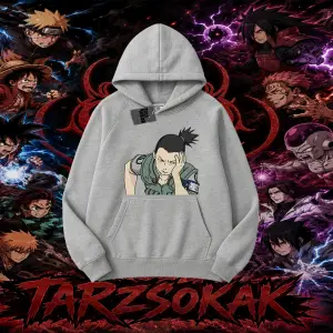 Shikamaru Nara Naruto Anime Karakter Oversize Unisex Kapşonlu Sweatshirt Beyaz