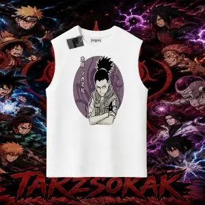 Shikamaru Nara Naruto Anime Karakter Oversize Unisex Kolsuz Tişört Beyaz