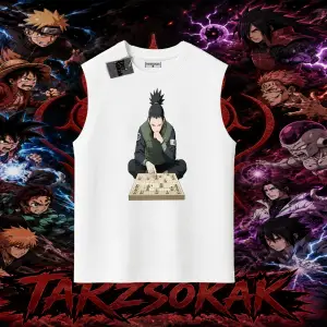 Shikamaru Nara Naruto Anime Karakter Oversize Unisex Kolsuz Tişört Beyaz