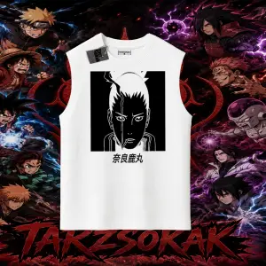 Shikamaru Nara Naruto Anime Karakter Oversize Unisex Kolsuz Tişört Beyaz
