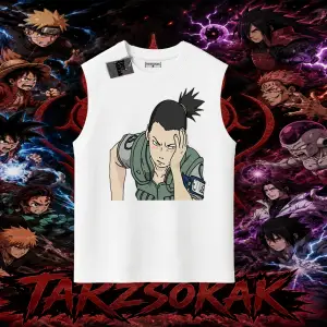 Shikamaru Nara Naruto Anime Karakter Oversize Unisex Kolsuz Tişört Beyaz