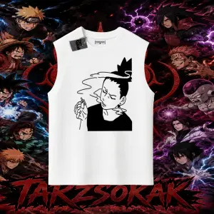 Shikamaru Nara Naruto Anime Karakter Oversize Unisex Kolsuz Tişört Beyaz
