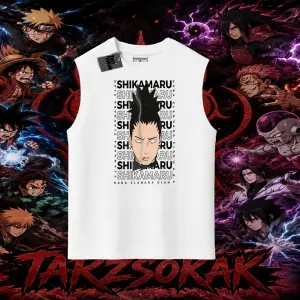 Shikamaru Nara Naruto Anime Karakter Oversize Unisex Kolsuz Tişört Beyaz