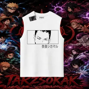 Shikamaru Nara Naruto Anime Karakter Oversize Unisex Kolsuz Tişört Beyaz