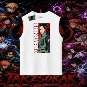 Shikamaru Nara Naruto Anime Karakter Oversize Unisex Kolsuz Tişört Beyaz
