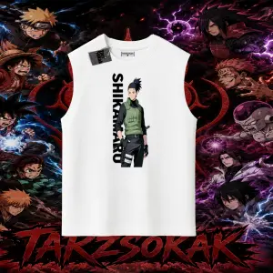 Shikamaru Nara Naruto Anime Karakter Oversize Unisex Kolsuz Tişört Beyaz