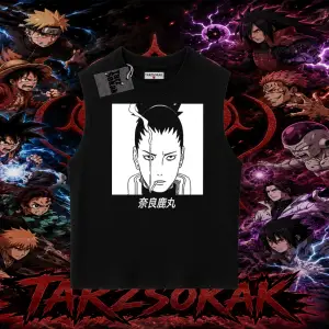 Shikamaru Nara Naruto Anime Karakter Oversize Unisex Kolsuz Tişört Beyaz