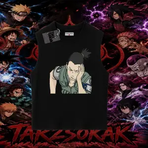 Shikamaru Nara Naruto Anime Karakter Oversize Unisex Kolsuz Tişört Beyaz