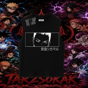 Shikamaru Nara Naruto Anime Karakter Oversize Unisex Kolsuz Tişört Beyaz