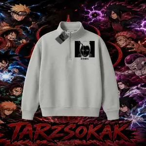 Shikamaru Nara Naruto Anime Karakter Unisex Polo Yaka Yarım Fermuarlı Sweatshirt Beyaz