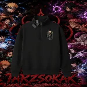 Shikamaru Nara Naruto Anime Karakter Unisex Polo Yaka Yarım Fermuarlı Sweatshirt Beyaz