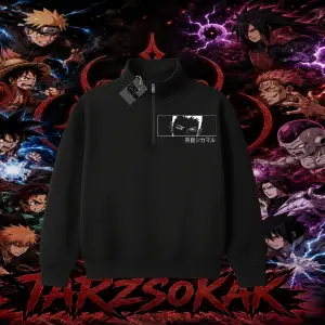 Shikamaru Nara Naruto Anime Karakter Unisex Polo Yaka Yarım Fermuarlı Sweatshirt Beyaz