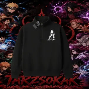 Shikamaru Nara Naruto Anime Karakter Unisex Polo Yaka Yarım Fermuarlı Sweatshirt Beyaz