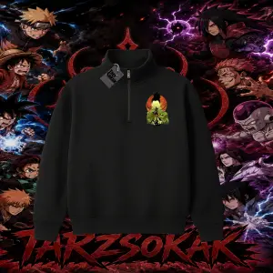 Shikamaru Nara Naruto Anime Karakter Unisex Polo Yaka Yarım Fermuarlı Sweatshirt Beyaz
