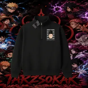 Shikamaru Nara Naruto Anime Karakter Unisex Polo Yaka Yarım Fermuarlı Sweatshirt Beyaz