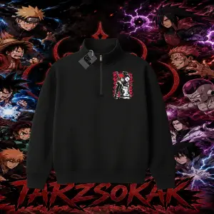 Shikamaru Nara Naruto Anime Karakter Unisex Polo Yaka Yarım Fermuarlı Sweatshirt Beyaz