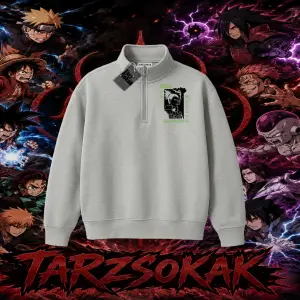 Shikamaru Nara Naruto Anime Karakter Unisex Polo Yaka Yarım Fermuarlı Sweatshirt Beyaz